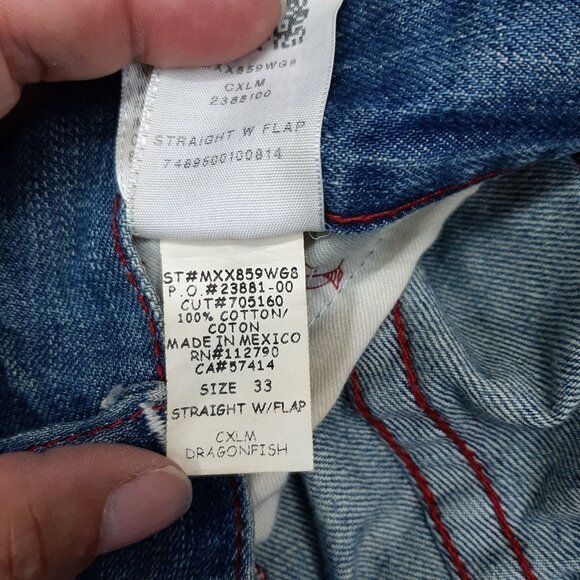 True Religion Mens Straight Leg Jeans Blue Denim  Size 33  Mexico 100% cotton - Picture 10 of 11